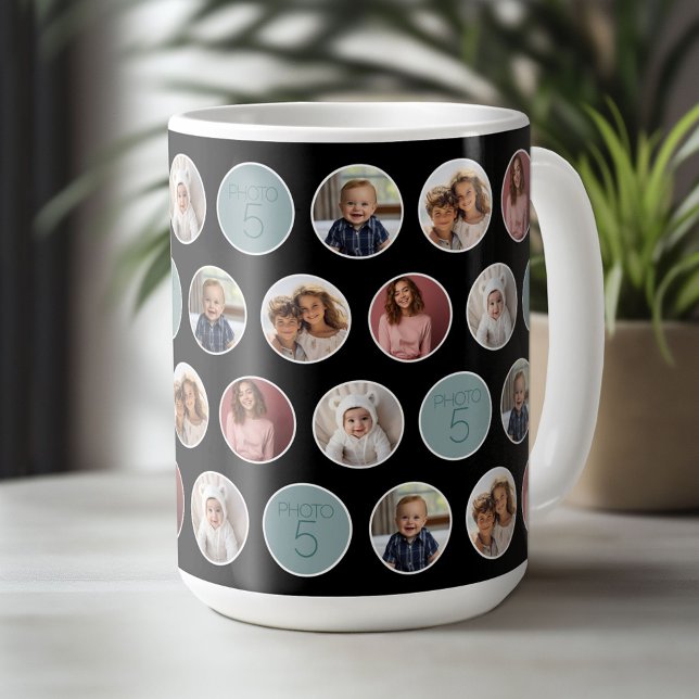 Mug 5 Photo Bordure Cercle - Blanc Noir (Custom Photo Collage Mug)