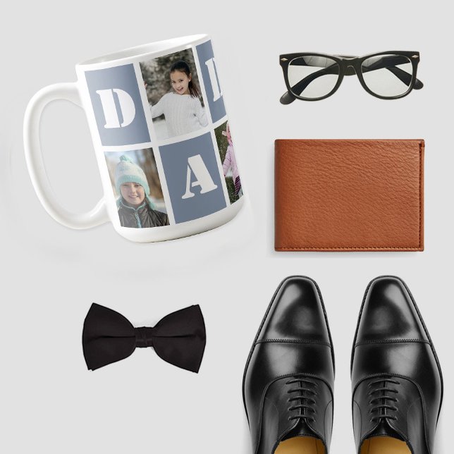 Mug 5 Photo Collage Coeur Dusty Fête des pères bleue (Créateur téléchargé)