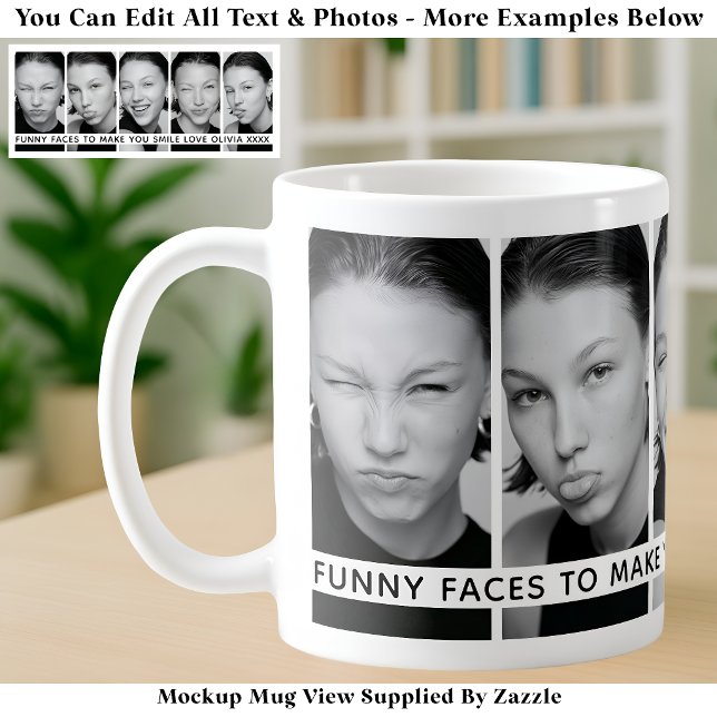 Mug 5 Visages Drôles Photos Personnalisées & Long Mess (Créateur téléchargé)
