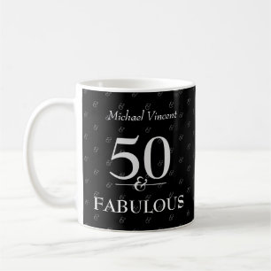 Mug 5O et Fabulous noir et blanc moderne Anniversaire