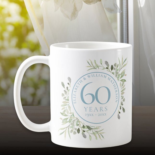 Mug 60 Ans Aquarelle Florale Anniversaire de Diamant (60 Years Watercolor Floral Diamond Anniversary Coffee Mug)