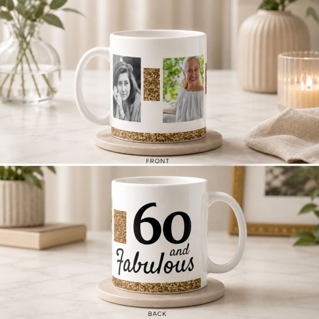 Mug 60 ans et Fabuleux Paillettes Dorées 2 Photo 60e A (Créateur téléchargé)