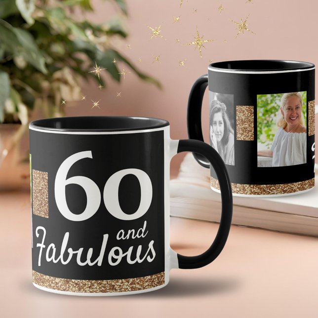 Mug 60 ans et Fabuleux Paillettes Dorées 2 Photo 60e A (Créateur téléchargé)
