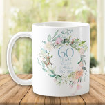 Mug 60e / 75e anniversaire Pays Roses Garland<br><div class="desc">Cette tasse d'anniversaire botanique 60ème / 75ème mariage peut être personnalisée avec vos détails spéciaux diamant ou platine anniversaire dans un élégant texte bleu diamant. Conçu par Thisisnotme©</div>