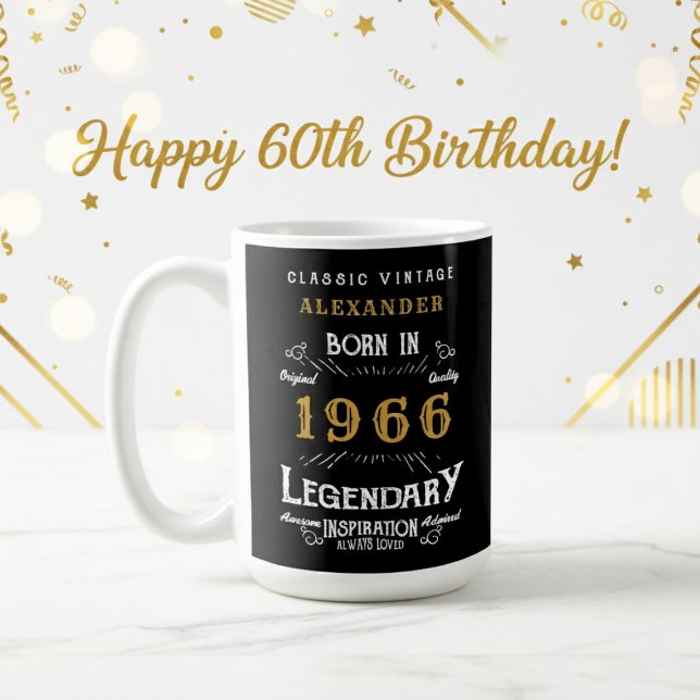Mug 60e anniversaire 1966 Legend Retro (1966 coffee mug on a white and gold background.)