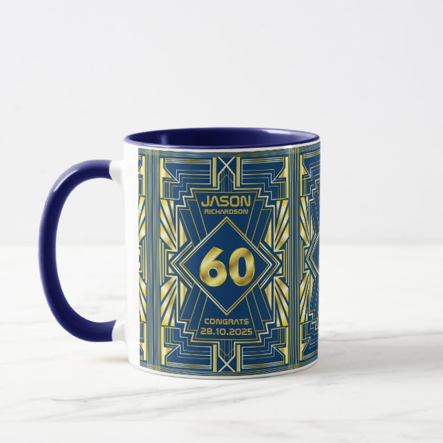 Mug 60e anniversaire Art Déco Gold Blue Great Gatsby (Gauche)