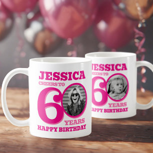 Mug 60e anniversaire double face photo nom rose