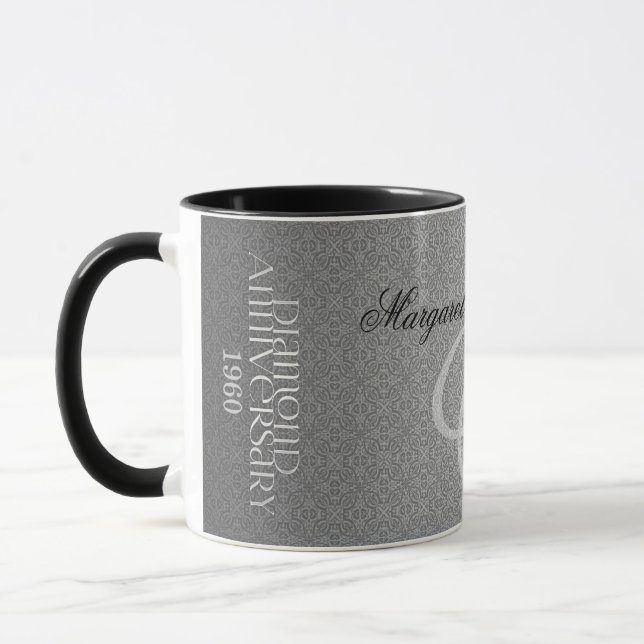 Mug 60e anniversaire du Mariage Diamond Argent Damask (Gauche)