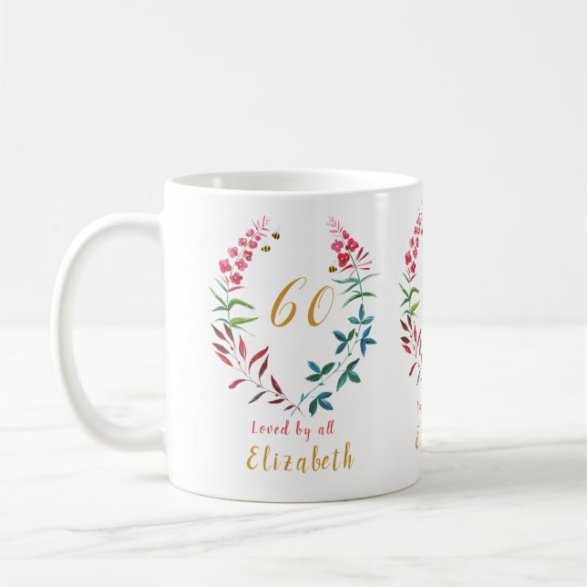 Mug 60e anniversaire Fille personnalisée Floral Femini (Gauche)
