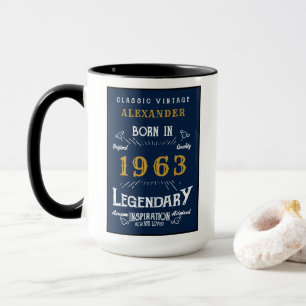 Mug 60e anniversaire Né 1963 Légende Vintage Or Bleu