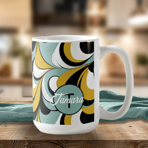 Mug 60s les années 70 Vibe Retro Swirls Abstrait Pat#3