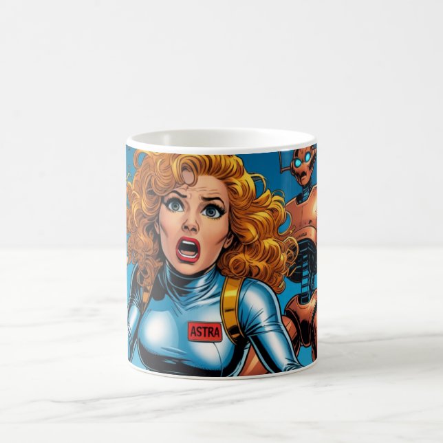Mug 60s Scifi Woman running from Alien Robot (Centre)