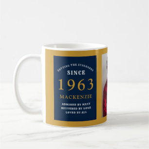 Mug 60th Birthday 1963 Blue Gold Ajouter Nom Photo