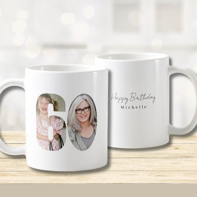 Mug 60th Birthday Custom Two Photo  (Créateur téléchargé)