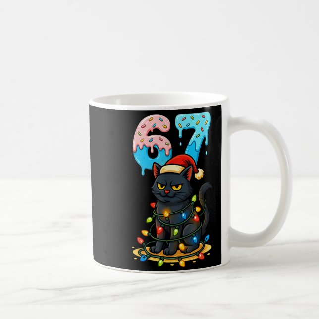 Mug 67 Black Cat Santa Hat Christmas Lights Drip For G (Droite)