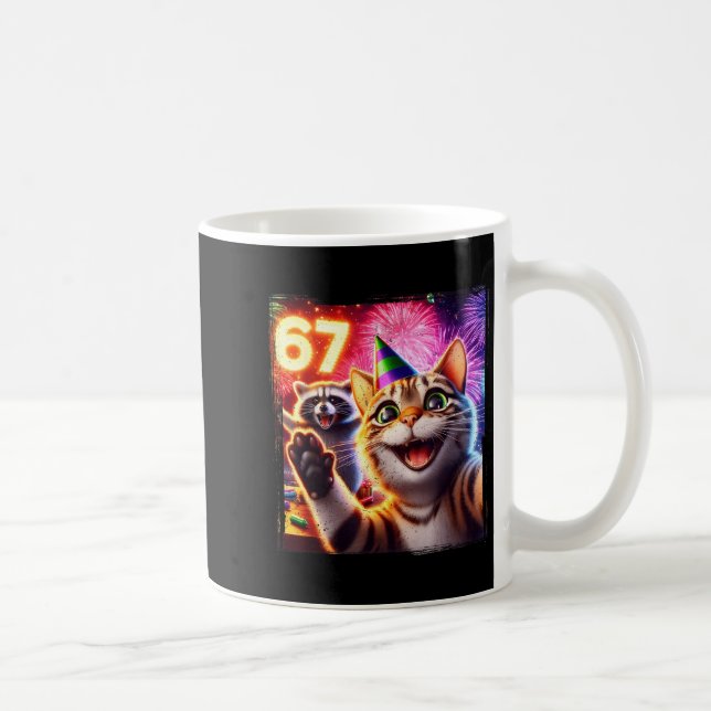 Mug 67 Chat Mème Raton Laveur Nouvel An Selfie Anniver (Droite)