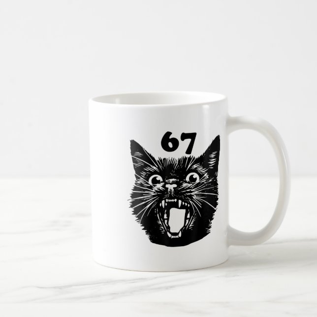 Mug 67 Halloween Chat Noir Brainrot Meme Six Seven Fil (Droite)