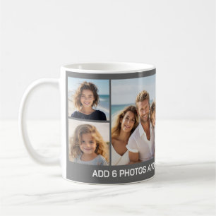 Mug 6 Collage de photos - Fond gris avec texte blanc