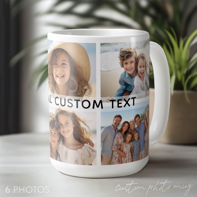 Mug 6 Collage de photos -- Texte facultatif Moderne Mi (Custom Photo Mug - Makes a Great Gift)