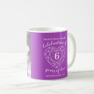 Mug 6e anniversaire du coeur améthyste mauve photo per