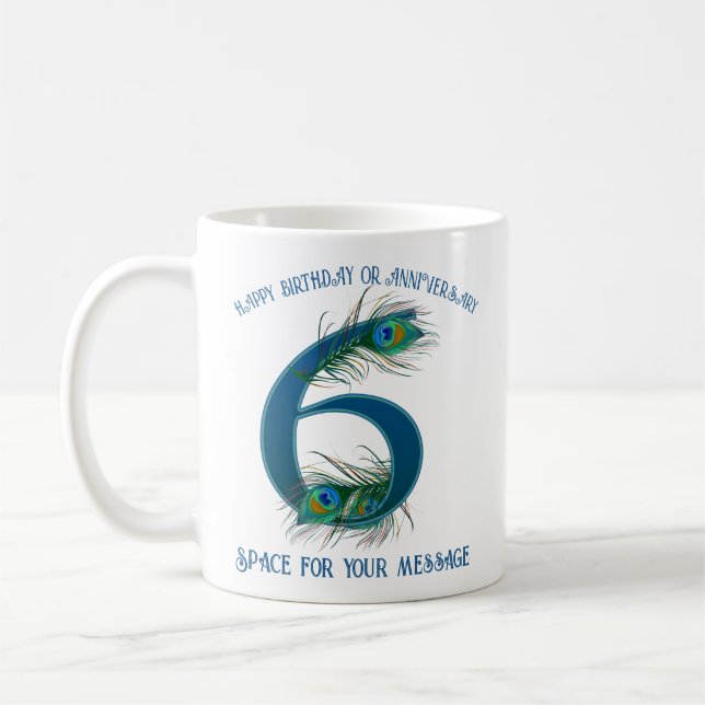 Mug 6th Anniversary Peacock Feather Customizable (Gauche)