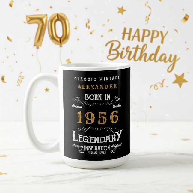 Mug 70e anniversaire 1956 légendaire Rétro (1956 coffee mug on a white and gold background.)