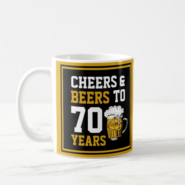 Mug 70e anniversaire Cheers & Bières à 70 ans drôle  (Gauche)