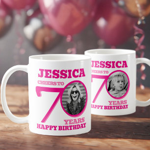 Mug 70e anniversaire double face photo nom rose