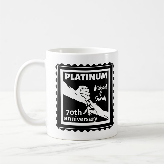 Mug 70e anniversaire du mariage platine bleu tradition (Gauche)