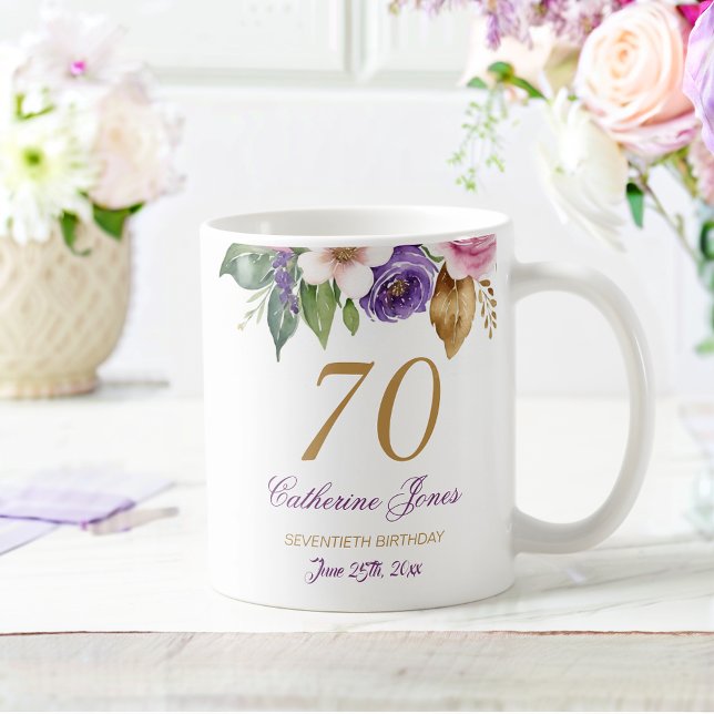 Mug 70e anniversaire Floral Bouquet or Accent (Créateur téléchargé)