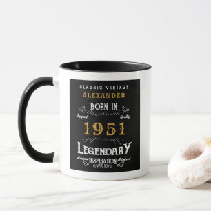 Mug 70e anniversaire Né 1951 Noir rétro Personnalisé