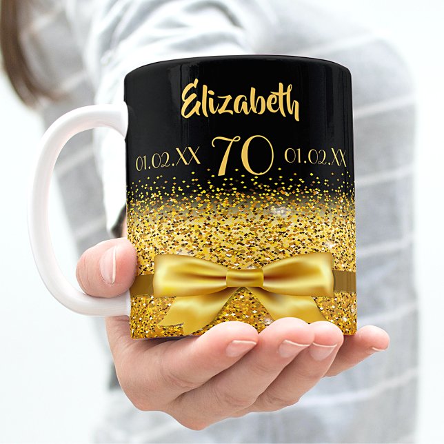 Mug 70e anniversaire noir or élégant nom classique (Créateur téléchargé)
