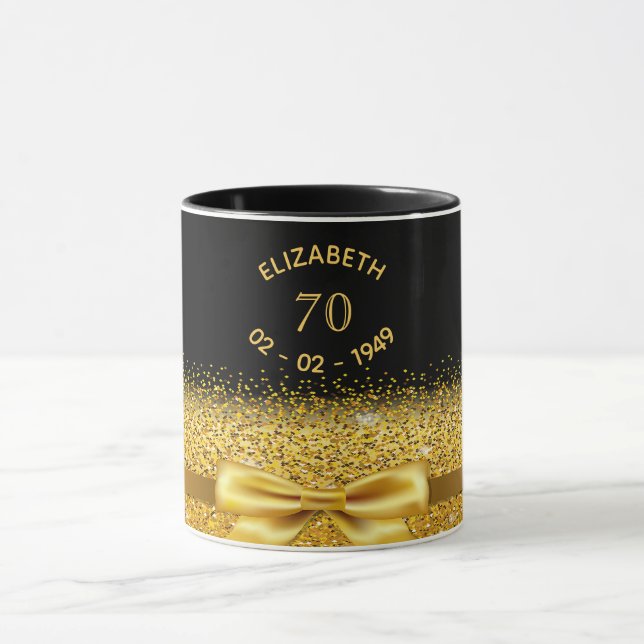Mug 70e anniversaire noir or nom arc (Centre)