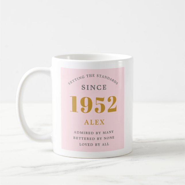 Mug 70e anniversaire Nom 1952 Rose Grey Elegant Chic (Gauche)