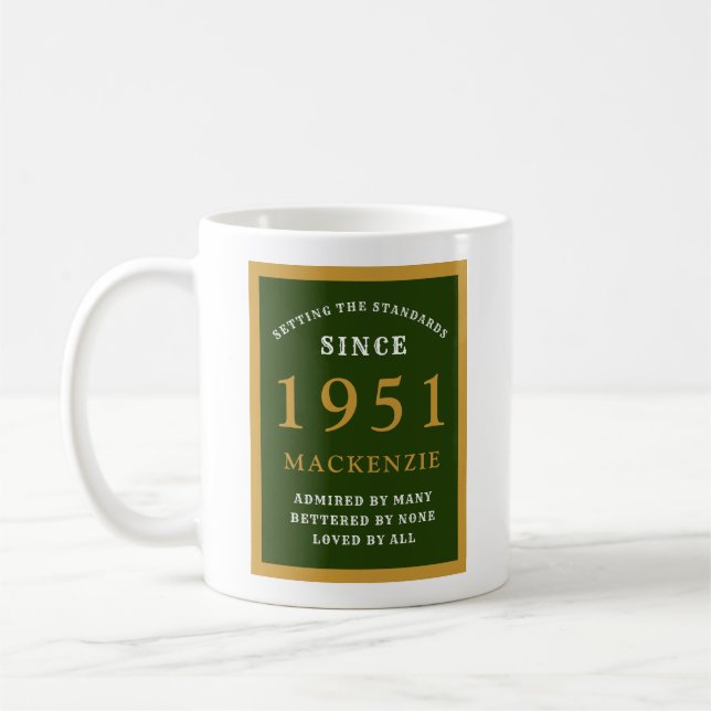 Mug 70e anniversaire personnalisé 1951 Elégant or vert (Gauche)
