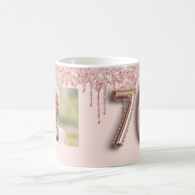 Mug 70e anniversaire photo rose or parties scintillant (Centre)