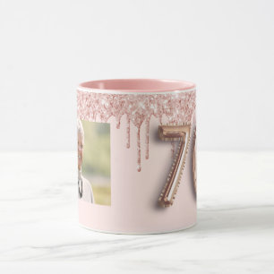 Mug 70e anniversaire rose or parties scintillant goutt