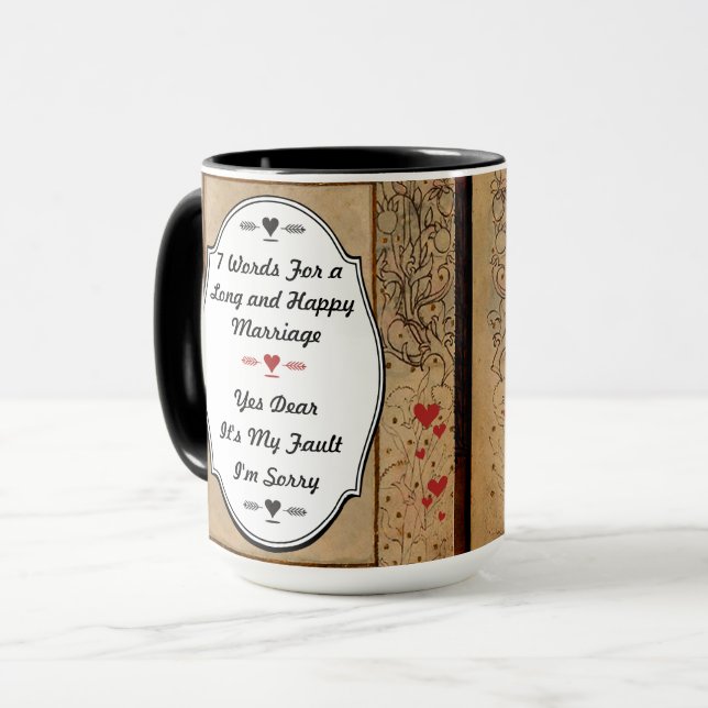 Mug 7 Mots Pour Un Mariage Long Et Heureux (Devant gauche)