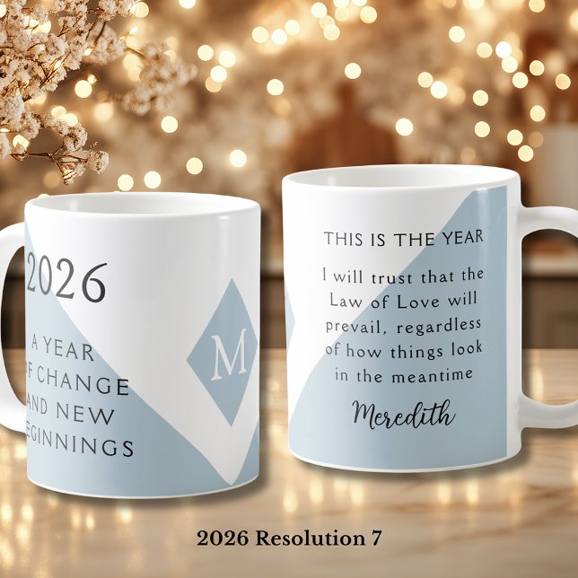 Mug 7. Résolution du Nouvel An pour 2026 Année de Chan (2026 Year of Change and New Beginnings Dusty Blue Resolution 7 Coffee Mug)