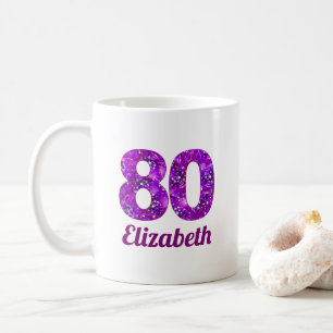 Mug 80 ans cadeau fleurs violettes 80e anniversaire pe