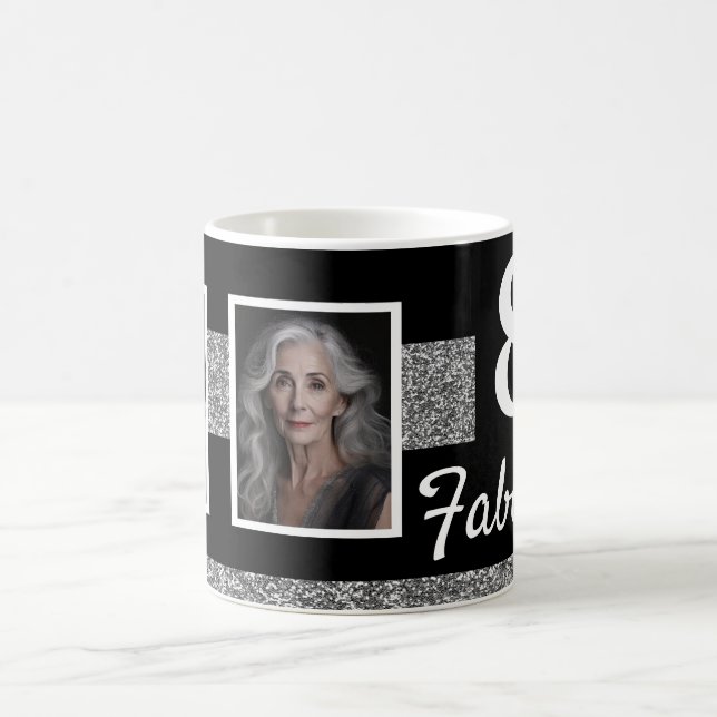 Mug 80 ans et Fabuleux Paillettes Argentées 2 Photos A (Centre)