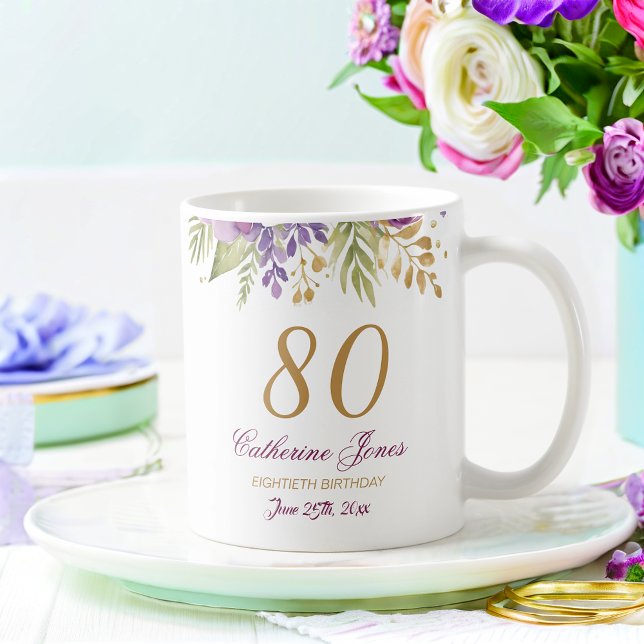 Mug 80e anniversaire Floral Bouquet Gold Accents (Créateur téléchargé)