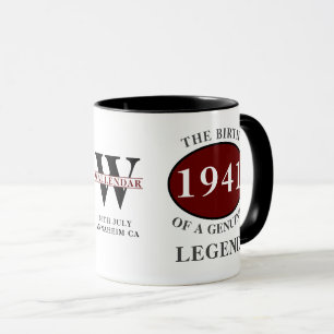 Mug 80e anniversaire Né 1941 Monogramme Black Red Lege