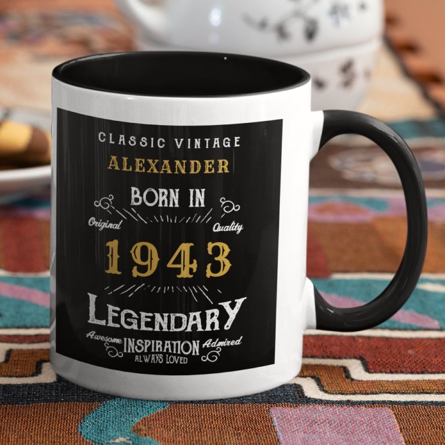 Mug 80e anniversaire Né 1943 Noir rétro Personnalisé (Créateur téléchargé)
