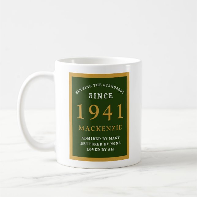 Mug 80e anniversaire personnalisé 1941 Elégant or vert (Gauche)