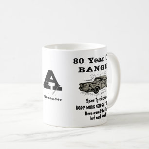 Mug 80e anniversaire Rétro drôle Monogramme de voiture