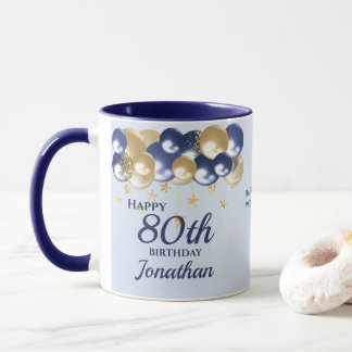 Mug 80th Birthday Navy Gold Balloons 
