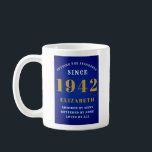 Mug 80th Birthday Standards Born 1942 Ajouter Votre No<br><div class="desc">80ème anniversaire cadeau pour ceux nés en 1942. Customisez facilement le texte à l'avant et à l'arrière de cette tasse de café d'anniversaire en utilisant le modèle fourni. Une partie de la gamme de normes d'établissement des dessins et modèles.</div>