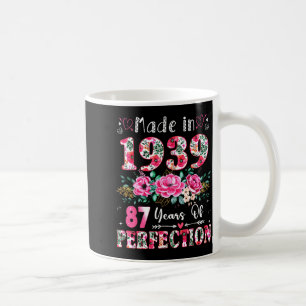 Mug 87 ans fabriqué en 19&#; Floral 87e anniversaire