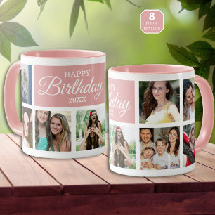 Mug 8 Collage photo Joyeux Anniversaire rose